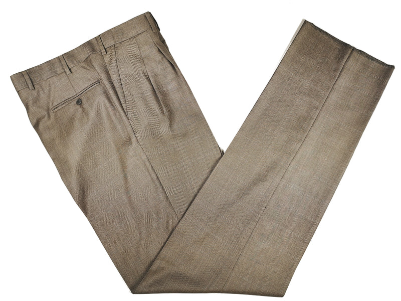Luigi Bianchi Suit 42R Brownish Taupe Glen Plaid 3-button 120's Wool