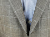 Luigi Bianchi Suit 42R Taupe Grey Sharkskin Sky Windowpane Plaid 3-button Wool