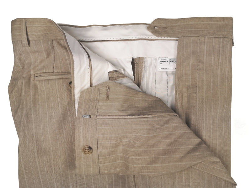 Luigi Bianchi Suit 42R Light Tan Striped 2-button 130's Wool
