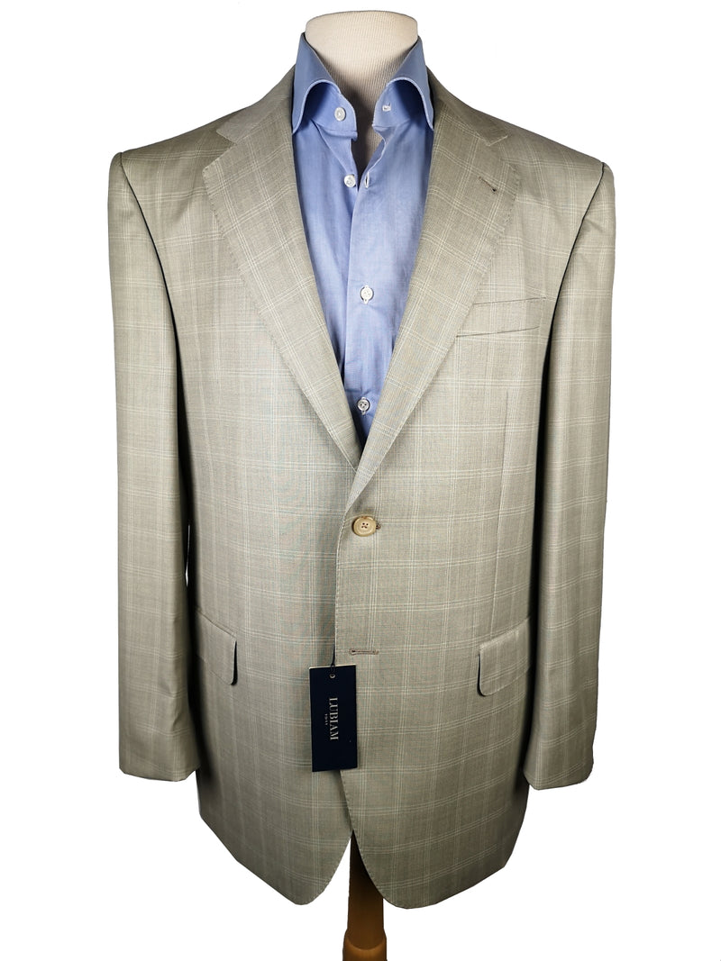 Luigi Bianchi Lubiam Suit 42R Beige Windowpane Plaid 2-button Wool