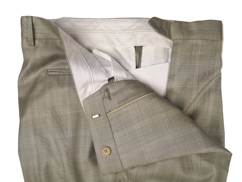 Luigi Bianchi Lubiam Suit 42R Beige Windowpane Plaid 2-button Wool
