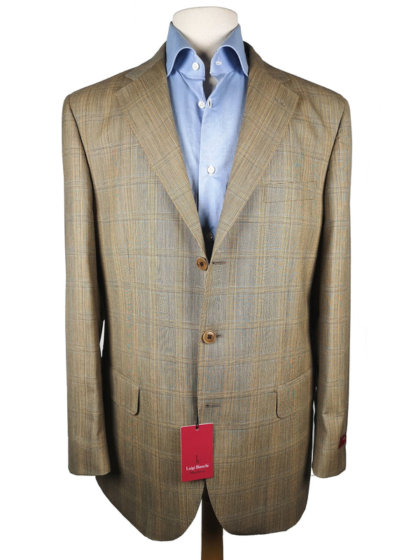 Luigi Bianchi Suit 42R Light Golden Brown Plaid 3-button Wool