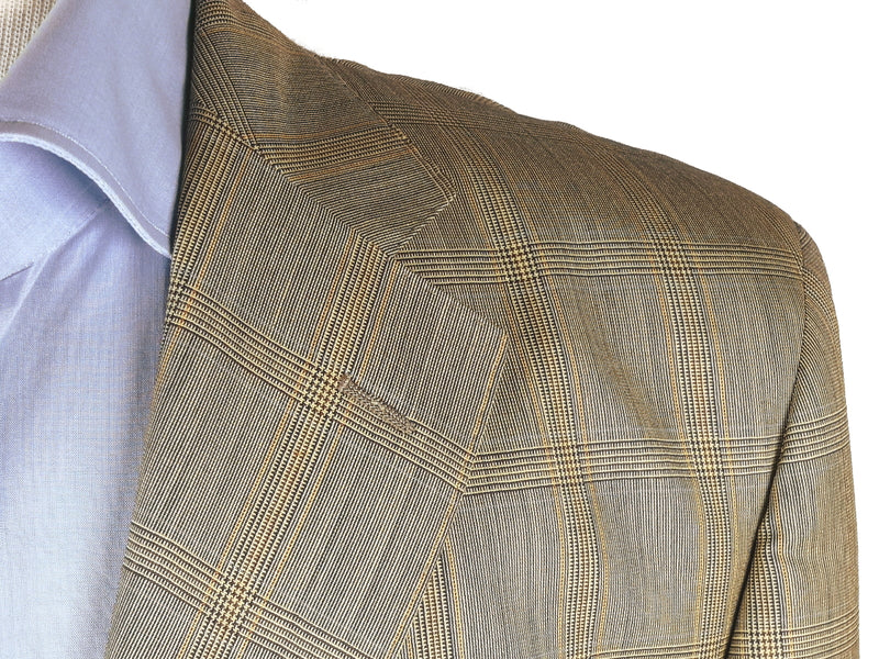 Luigi Bianchi Suit 42R Light Golden Brown Plaid 3-button Wool