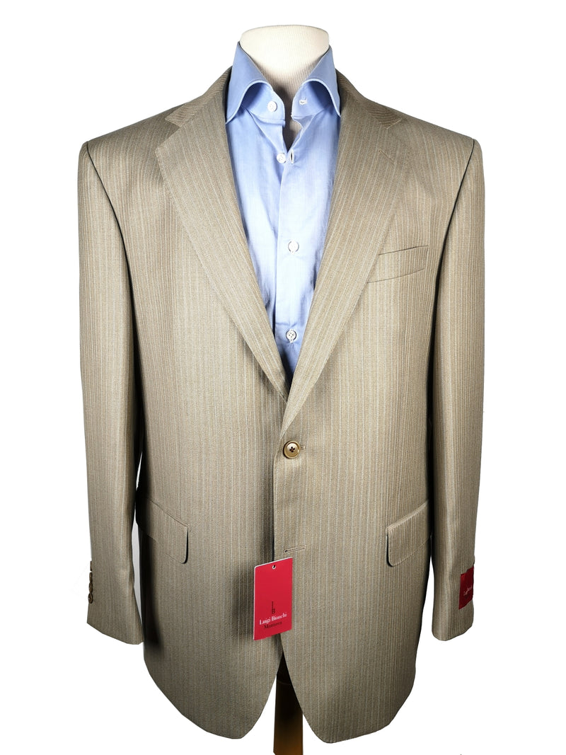 Luigi Bianchi Suit 42R Oatmeal Beige Light Blue Striped 2-button 110's Wool