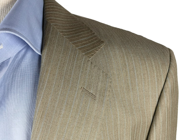 Luigi Bianchi Suit 42R Oatmeal Beige Light Blue Striped 2-button 110's Wool