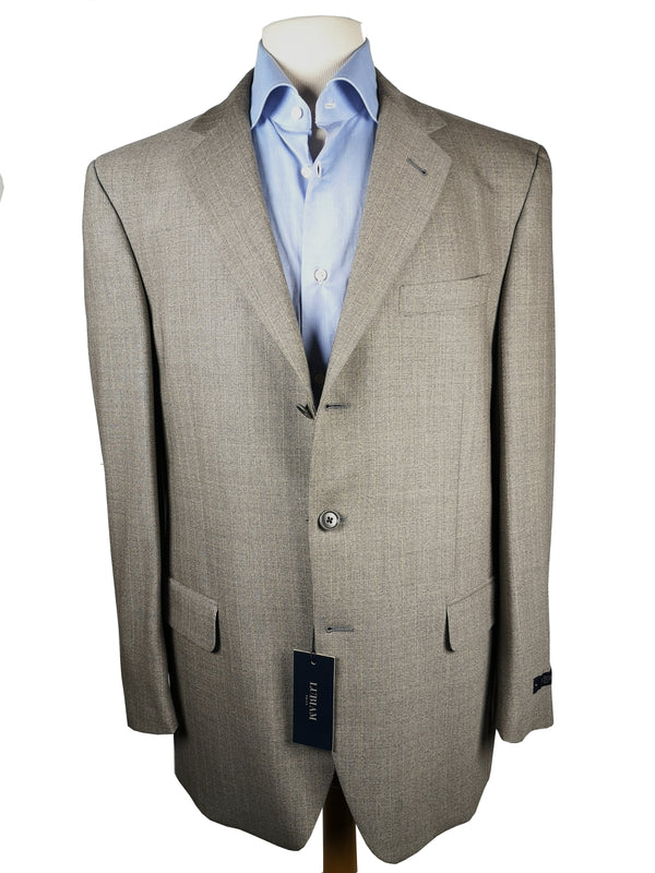 Luigi Bianchi Lubiam Suit 42R Greyish Beige Broken Stripes 3-button Wool Tessilotrona