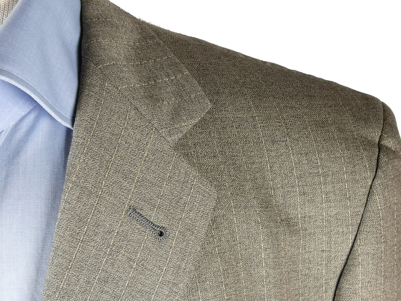 Luigi Bianchi Lubiam Suit 42R Greyish Beige Broken Stripes 3-button Wool Tessilotrona