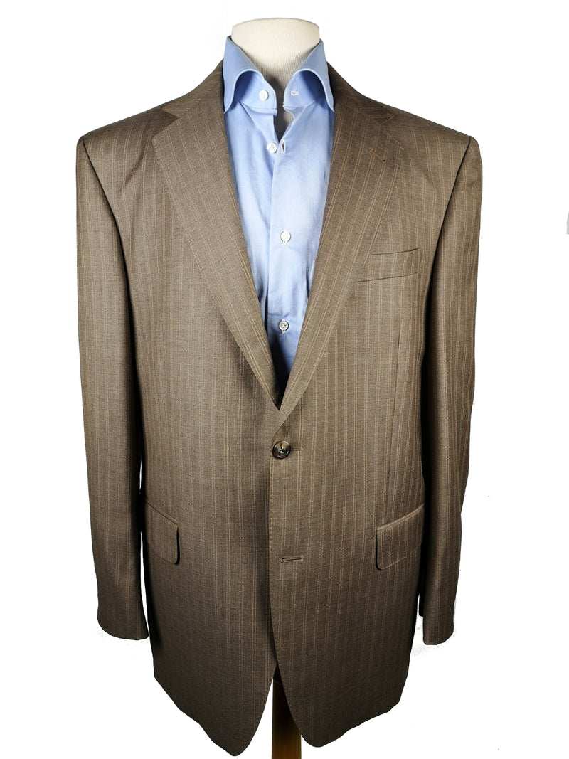 Luigi Bianchi Lubiam Suit 42R Light Mushroom Brown Striped 2-button Wool Delfino