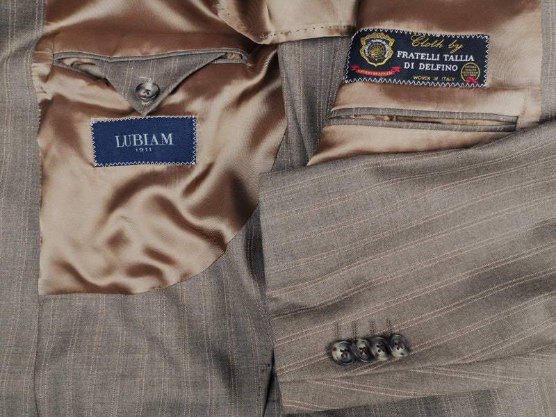 Luigi Bianchi Lubiam Suit 42R Light Mushroom Brown Striped 2-button Wool Delfino