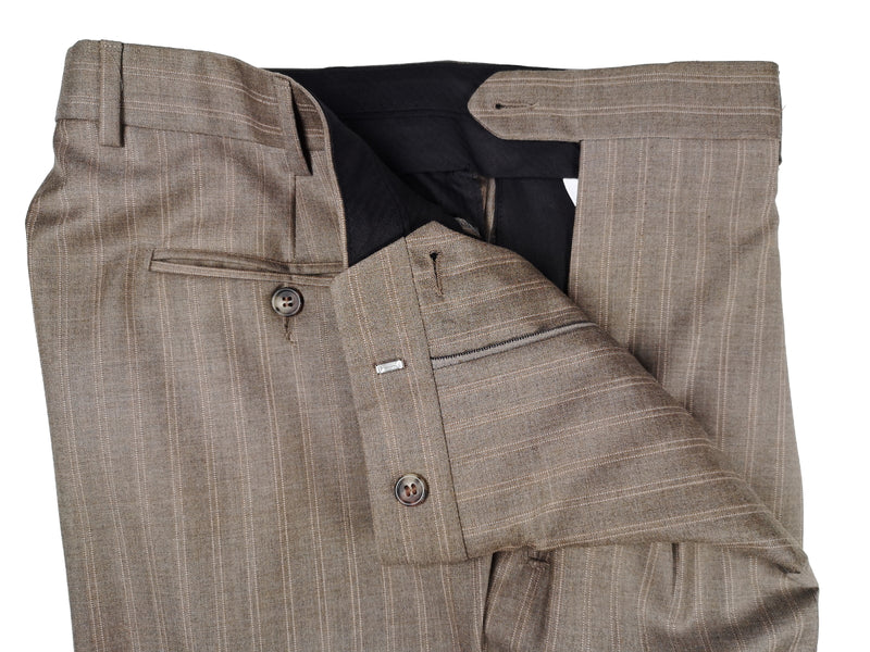 Luigi Bianchi Lubiam Suit 42R Light Mushroom Brown Striped 2-button Wool Delfino