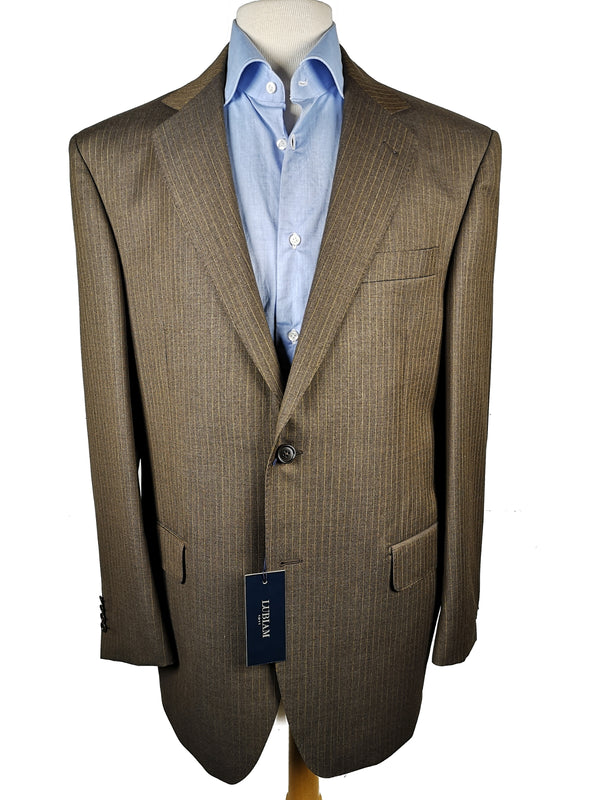 Luigi Bianchi Lubiam Suit 42R Soft Brown Gold Striped 2-button Wool Delfino