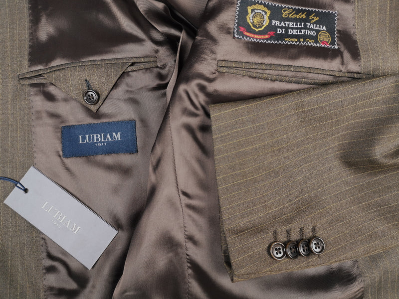 Luigi Bianchi Lubiam Suit 42R Soft Brown Gold Striped 2-button Wool Delfino