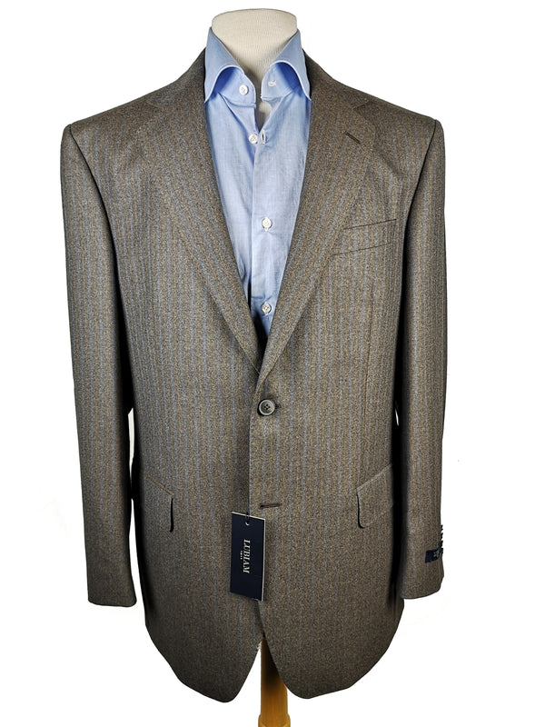 Luigi Bianchi Lubiam Suit 42R Earthy Grey Blue Striped 2-button Wool