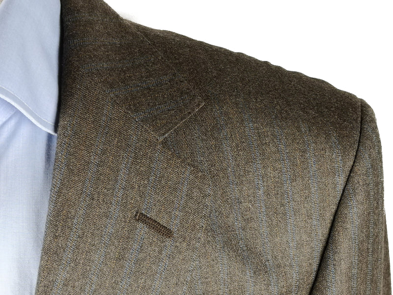 Luigi Bianchi Lubiam Suit 42R Earthy Grey Blue Striped 2-button Wool