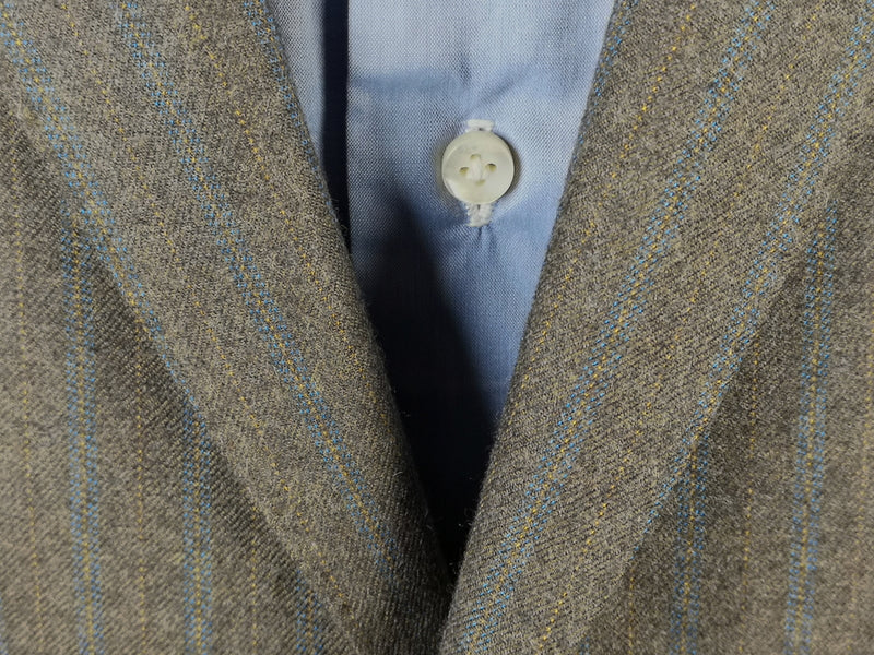 Luigi Bianchi Lubiam Suit 42R Earthy Grey Blue Striped 2-button Wool