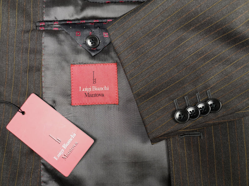 Luigi Bianchi Suit 42R Charcoal Brown Striped 3-button Wool