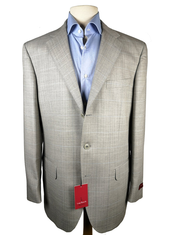 Luigi Bianchi Suit 42R Light Grey Herringbone Windowpane 3-button Wool