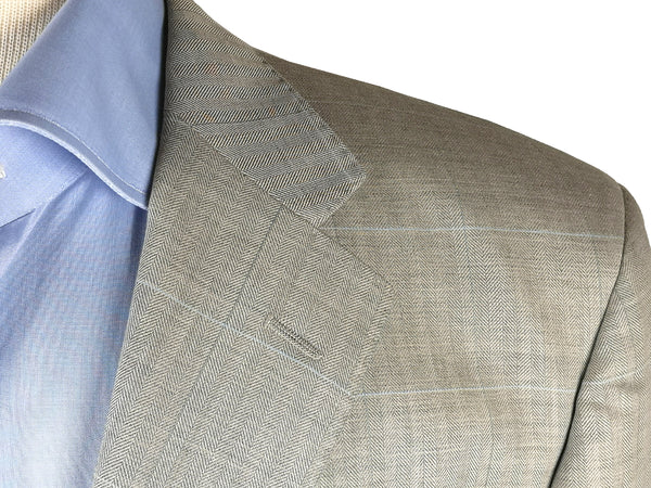 Luigi Bianchi Suit 42R Light Grey Herringbone Windowpane 3-button Wool
