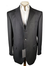 Luigi Bianchi Lubiam Suit 42R Mid Grey Fancy Tan Striped 3-button 120's Wool