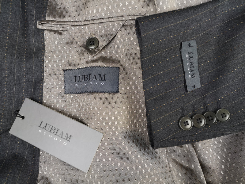 Luigi Bianchi Lubiam Suit 42R Mid Grey Fancy Tan Striped 3-button 120's Wool