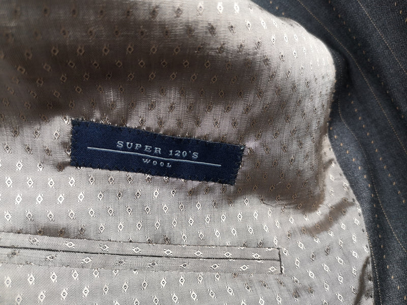 Luigi Bianchi Lubiam Suit 42R Mid Grey Fancy Tan Striped 3-button 120's Wool