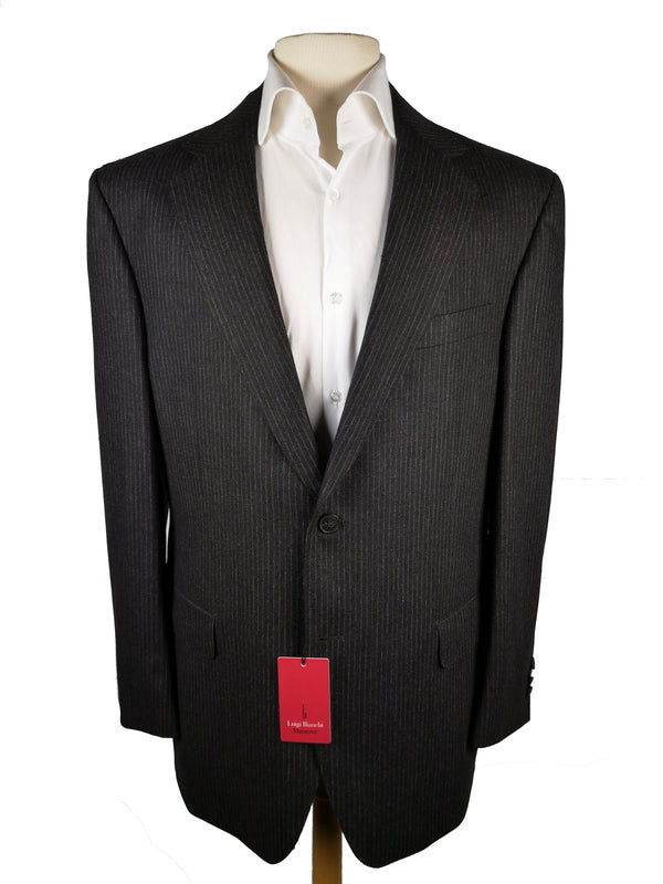 Luigi Bianchi Suit 42R Charcoal Brown Chalk Stripes 2-Button Wool/Cashmere Flannel