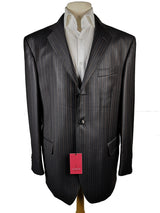 Luigi Bianchi Suit 42R Black Brown Striped 3-button Wool