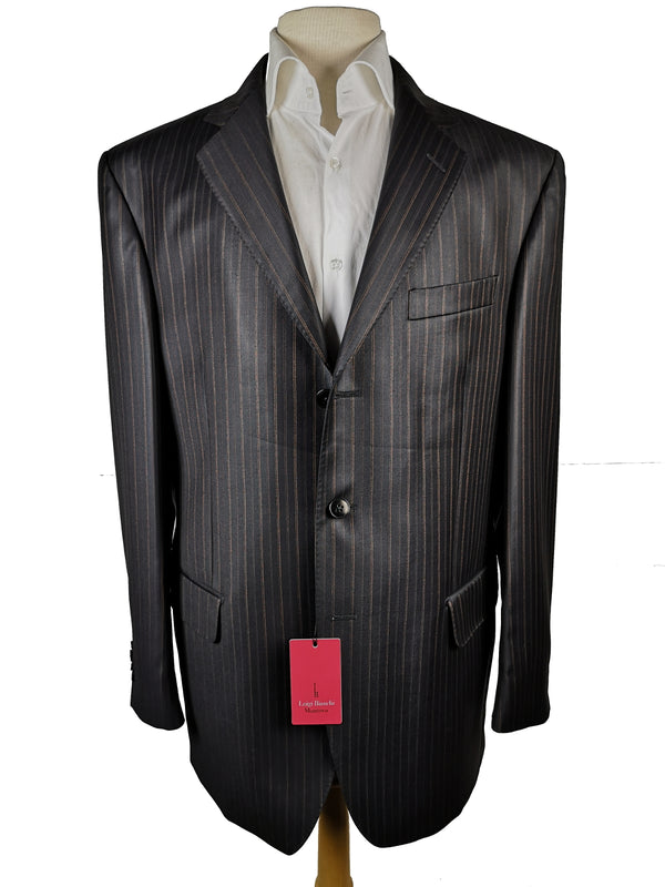 Luigi Bianchi Suit 42R Black Brown Striped 3-button Wool