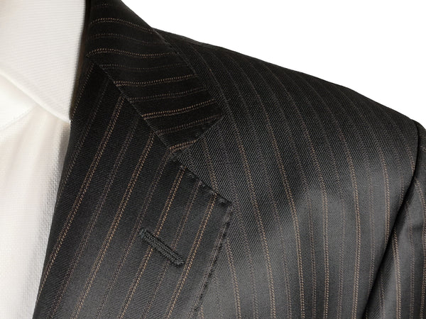 Luigi Bianchi Suit 42R Black Brown Striped 3-button Wool