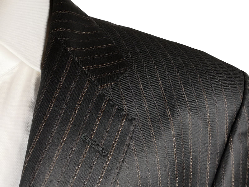 Luigi Bianchi Suit 42R Black Brown Striped 3-button Wool