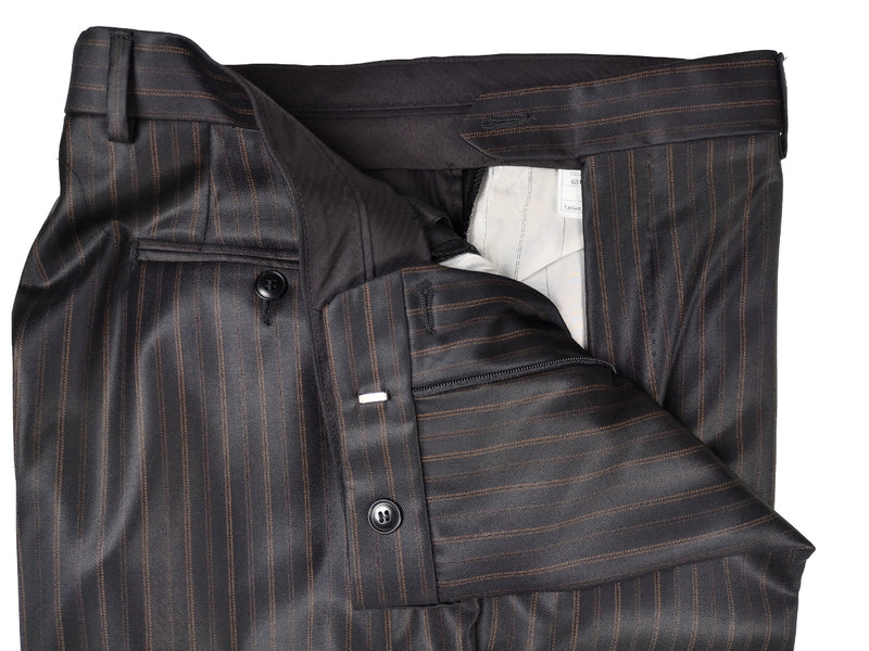 Luigi Bianchi Suit 42R Black Brown Striped 3-button Wool