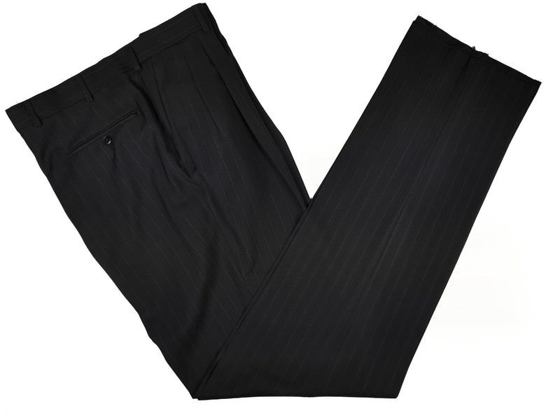 Luigi Bianchi Suit 42R Black Subtle Striped 3-button Wool
