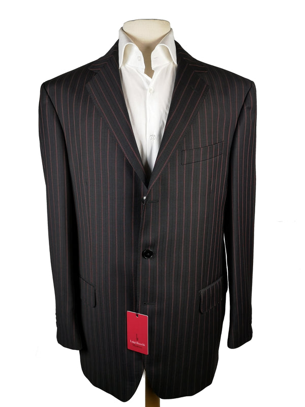 Luigi Bianchi Suit 42R Black Fuchsia Pink Striped 3-button Wool