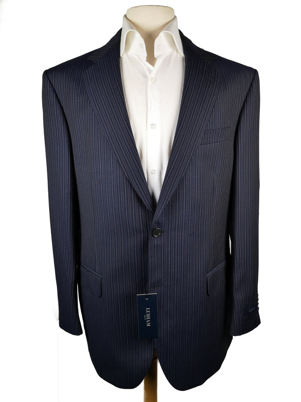 Luigi Bianchi Lubiam Suit 42R Navy Bold Variable Stripes 2-Button Wool Delfino