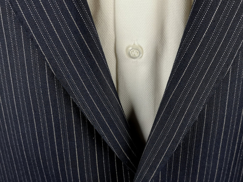 Luigi Bianchi Lubiam Suit 42R Navy Bold Variable Stripes 2-Button Wool Delfino