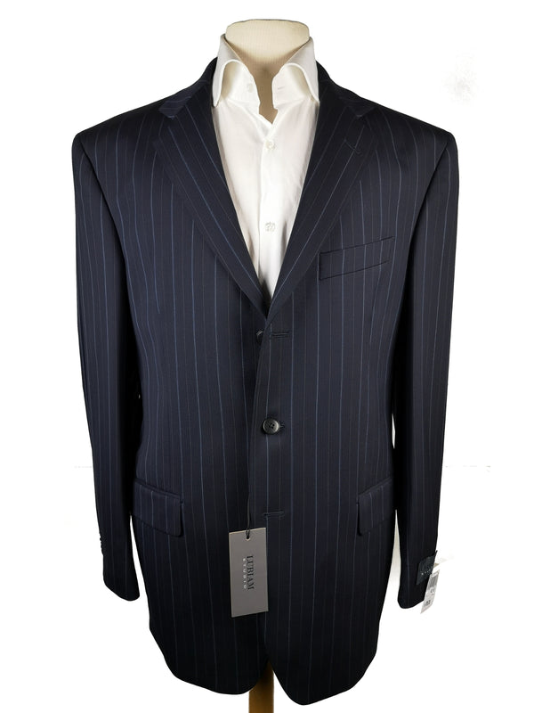 Luigi Bianchi Lubiam Suit 42R Navy Blue Striped 3-button 130's Wool