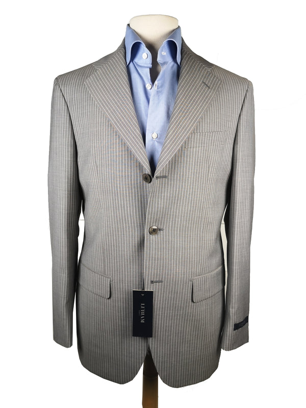 Luigi Bianchi Lubiam Suit 38R Mid Grey Striped 3-Button Wool