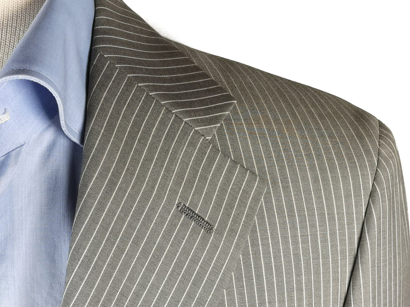 Luigi Bianchi Lubiam Suit 38R Mid Grey Striped 3-Button Wool