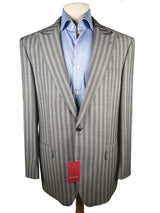 Luigi Bianchi Suit 42R Grey Striped 1-Button Peak Lapel Wool/Mohair