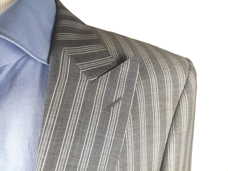 Luigi Bianchi Suit 42R Grey Striped 1-Button Peak Lapel Wool/Mohair