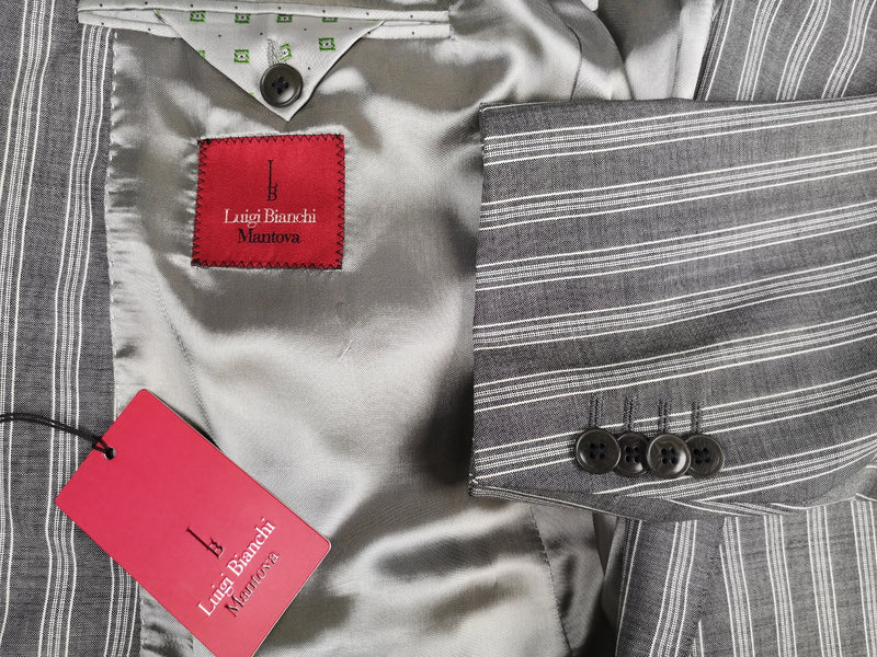 Luigi Bianchi Suit 42R Grey Striped 1-Button Peak Lapel Wool/Mohair