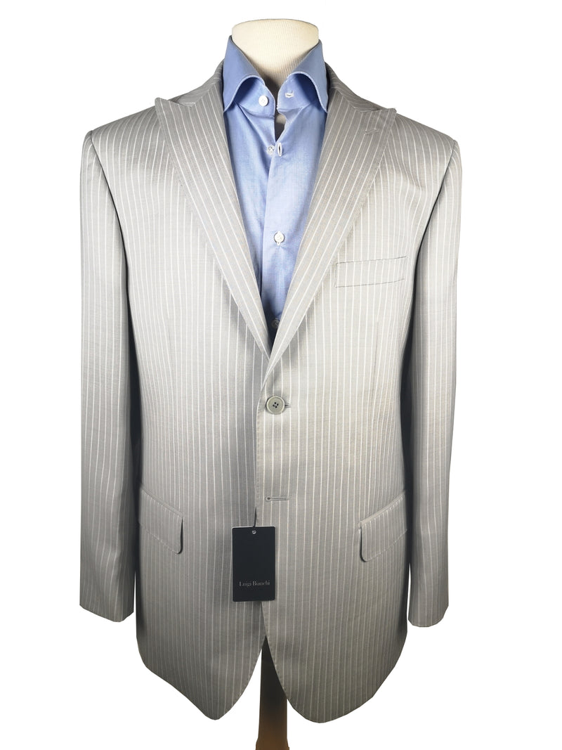 Luigi Bianchi Suit 44R Light Grey Striped 2-Button Peak Lapel Wool
