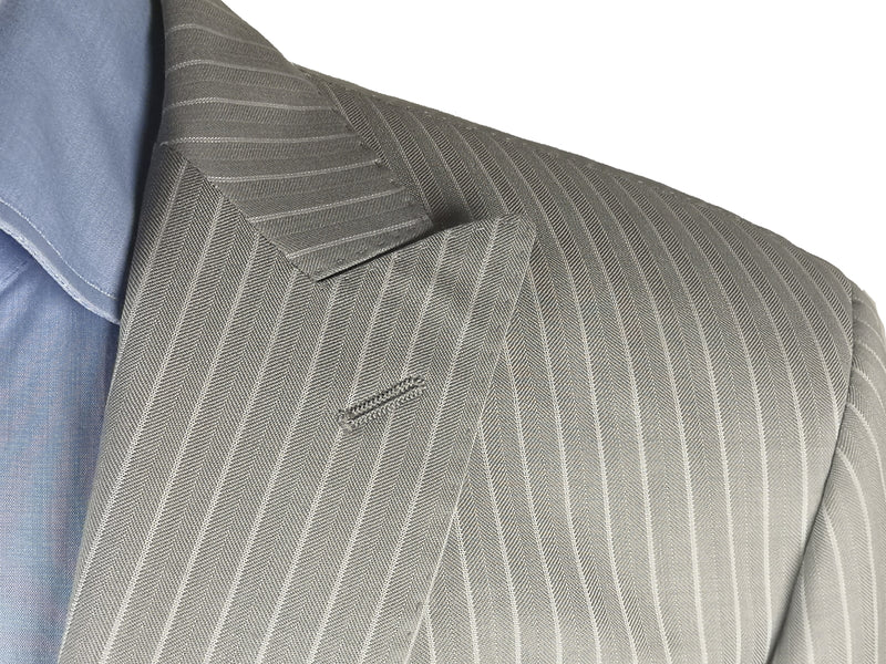 Luigi Bianchi Suit 44R Light Grey Striped 2-Button Peak Lapel Wool