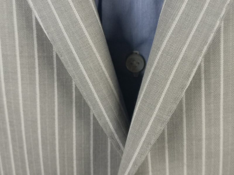 Luigi Bianchi Suit 44R Light Grey Striped 2-Button Peak Lapel Wool