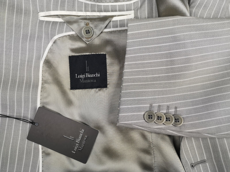 Luigi Bianchi Suit 44R Light Grey Striped 2-Button Peak Lapel Wool