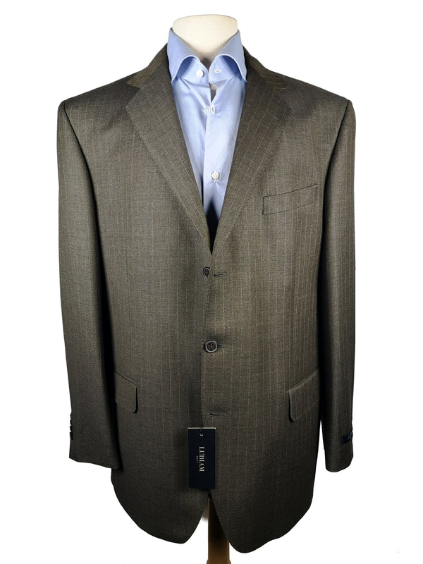 Luigi Bianchi Lubiam Suit 44R Soft Olive Blue Striped 3-button 120's Wool Delfino