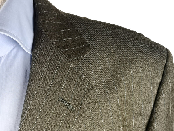 Luigi Bianchi Lubiam Suit 44R Soft Olive Blue Striped 3-button 120's Wool Delfino
