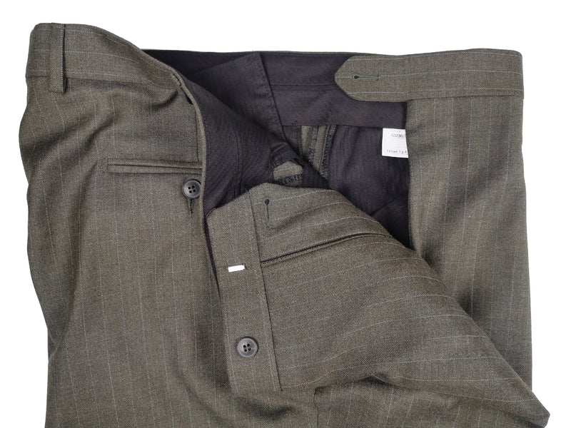 Luigi Bianchi Lubiam Suit 44R Soft Olive Blue Striped 3-button 120's Wool Delfino