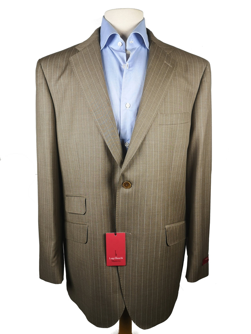 Luigi Bianchi Suit 44R Oatmeal Brown Striped 2-button Wool VBC
