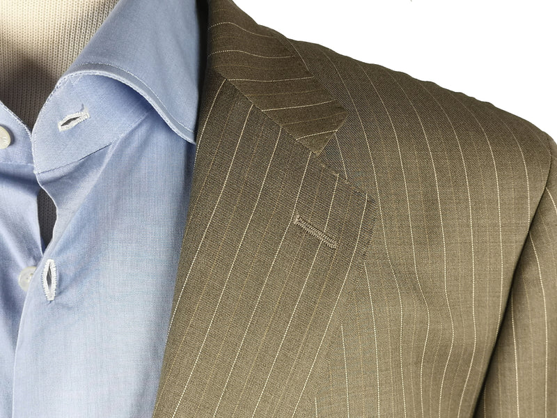 Luigi Bianchi Suit 44R Oatmeal Brown Striped 2-button Wool VBC